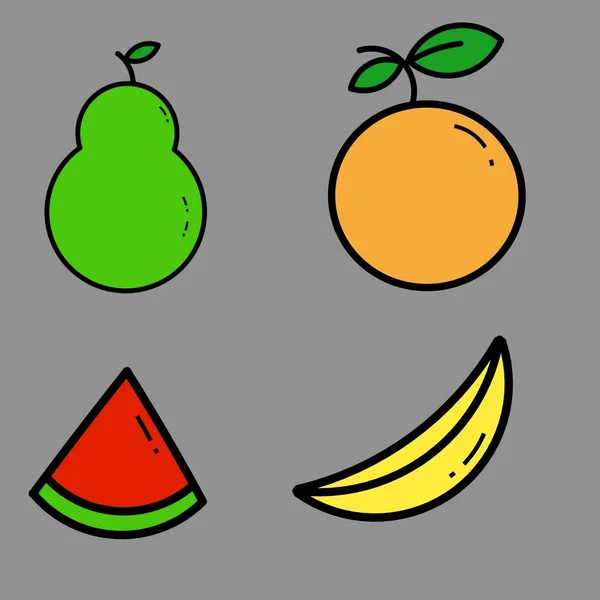 Conjunto Iconos Diseño Frutas Con Color Sobre Fondo Gris — Archivo Imágenes Vectoriales