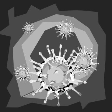 Corona virus in wpap or pop art style with Black White color 