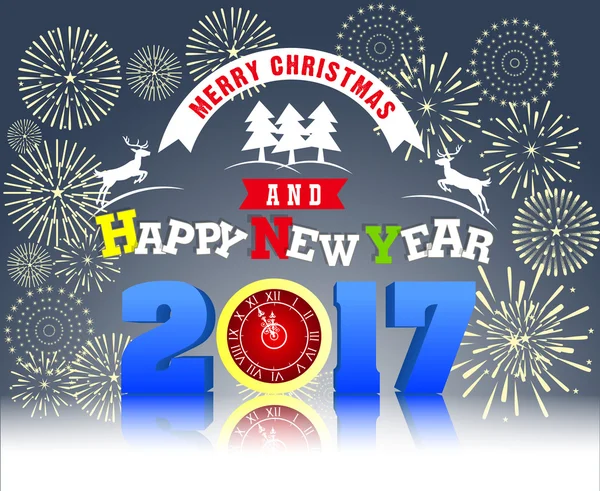 Ohňostroj pro Veselé Vánoce a šťastný nový rok 2017 — Stockový vektor