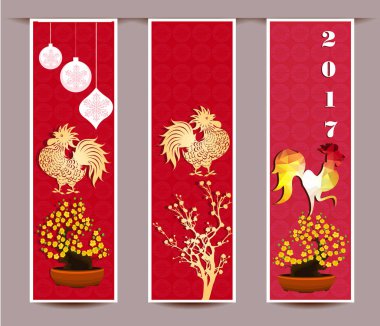 Çin yeni yılı için horoz ayarla üç dikey afiş     