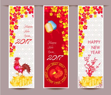 Çin yeni yılı için horoz ayarla üç dikey afiş     