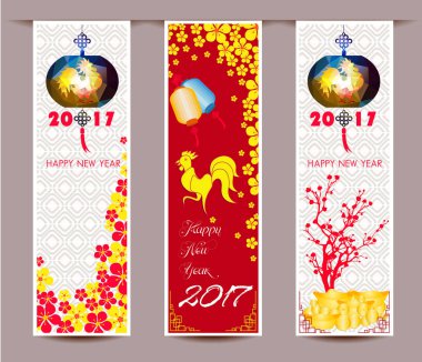 Çin yeni yılı için horoz ayarla üç dikey afiş     