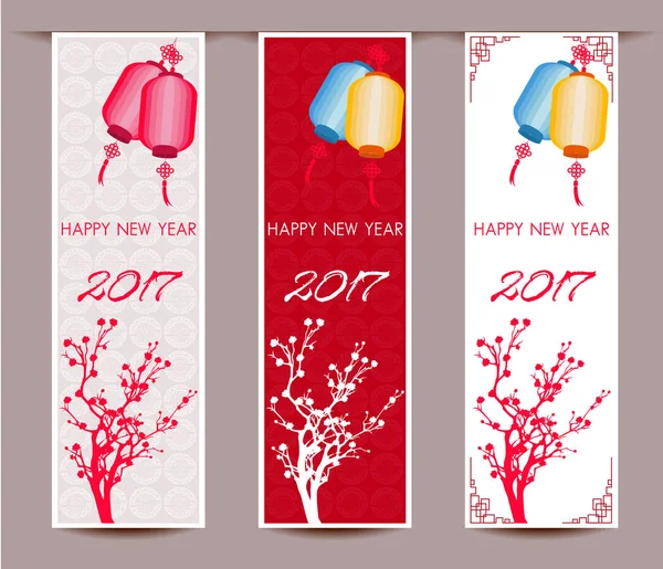 Tři svislé bannery pro čínský Nový rok kohouta — Stockový vektor