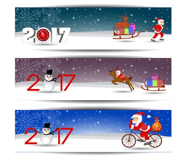 三横幅设置为新年和圣诞快乐 — 图库矢量图片