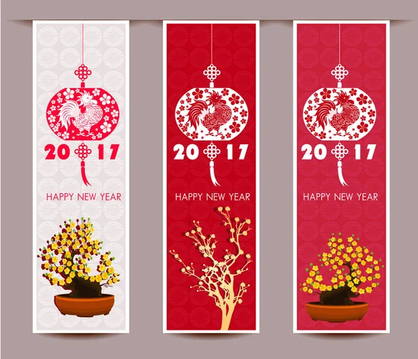 Tři svislé bannery pro čínský Nový rok kohouta — Stockový vektor