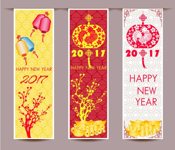 Три вертикальных баннера на китайский новый год петуха — стоковый вектор