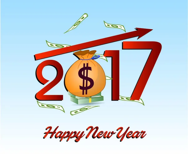 Felice anno nuovo 2017 con soldi in dollari — Vettoriale Stock