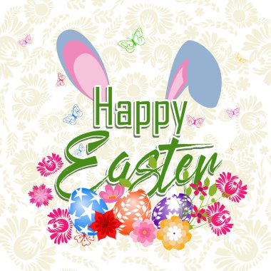 Mutlu Paskalya kartı Tavşanlı, yumurta ve düşürür 