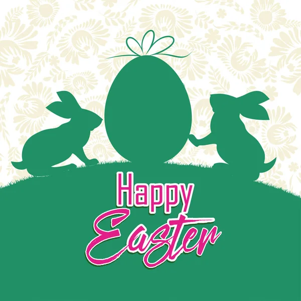 Feliz tarjeta de Pascua con conejito, huevos y bajos — Vector de stock