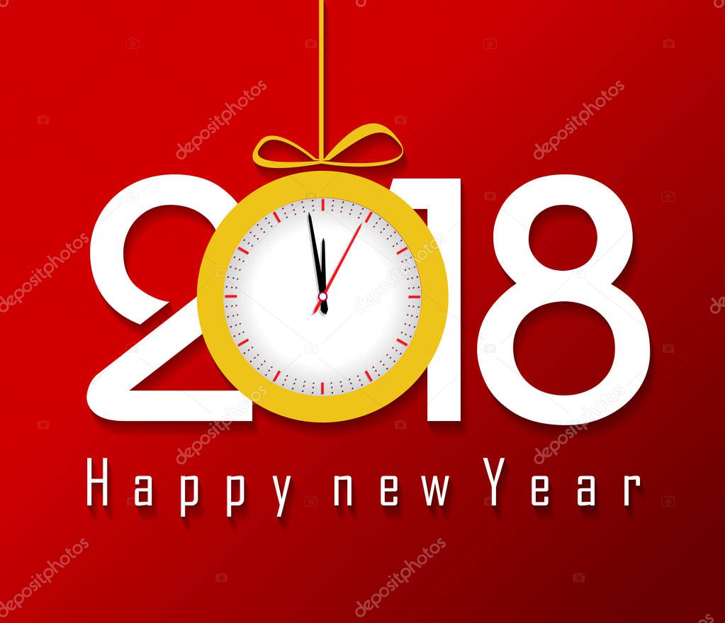 Happy new year 2018 with clock 
