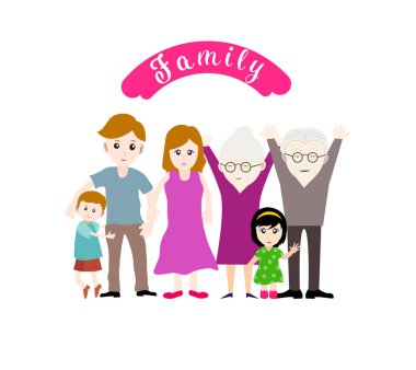 büyük mutlu bir aile beyaz zemin üzerinde gösterimi 