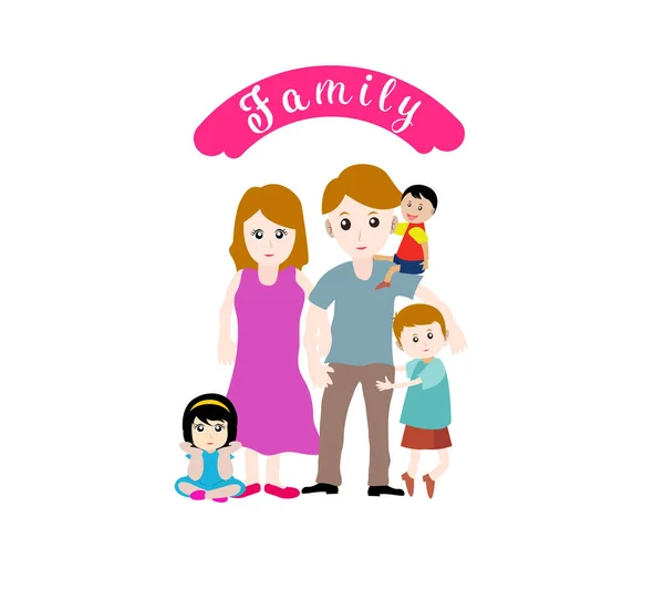 Εικονογράφηση του μια μεγάλη και ευτυχισμένη οικογένεια σε λευκό φόντο — Διανυσματικό Αρχείο