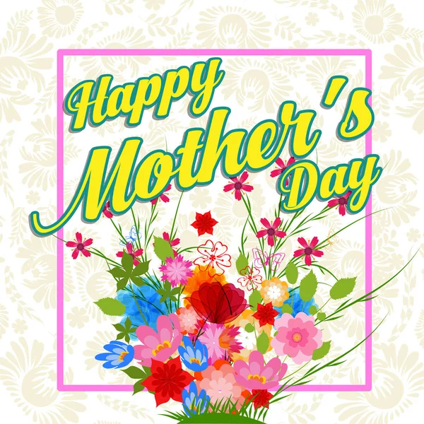 Feliz Dia das Mães. Dia das mães cartão de saudação com flores — Vetor de Stock