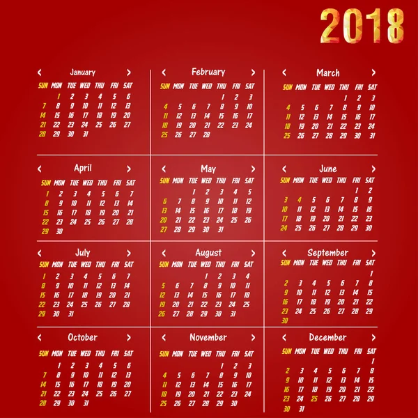 Calendario 2018 feliz año nuevo Vector Illustration — Vector de stock