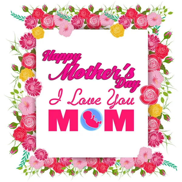 Feliz Día de las Madres. Tarjeta de felicitación del día de las madres con flores — Archivo Imágenes Vectoriales
