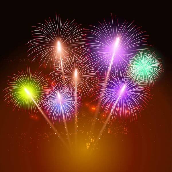 Fundo colorido fogos de artifício realistas brilhantes para o ano novo e 4 de julho . — Vetor de Stock