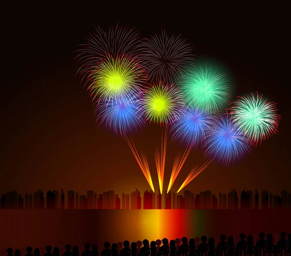 Coloré brillant réaliste feux d'artifice fond de bouquet pour la nouvelle année et le 4 juillet . — Image vectorielle