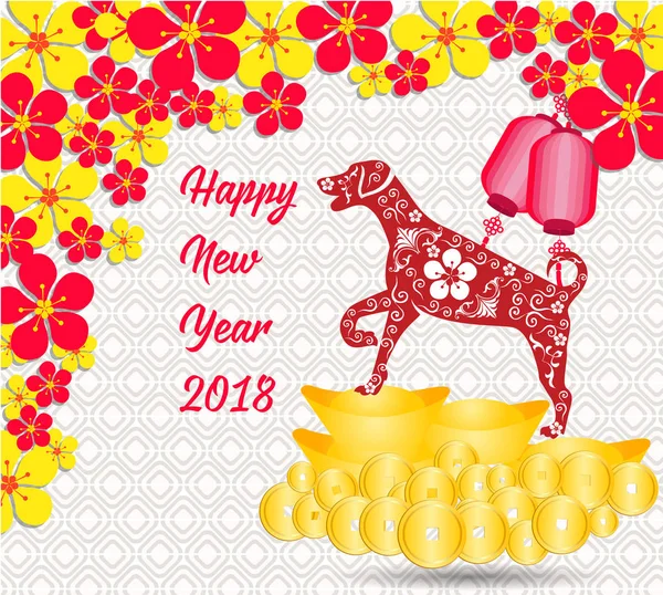 Bonne année chinoise 2018 carte est argent pièces d'or année du chien . — Image vectorielle