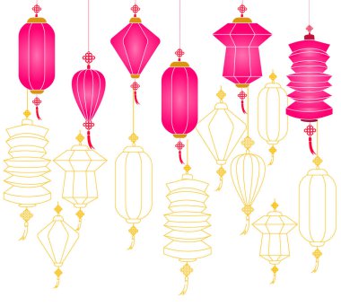 Çince fenerler beyaz bir arka plan üzerinde orta Sonbahar Festivali için kağıt