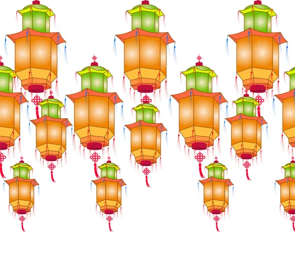 Linternas de papel chinas para el festival de mediados de otoño sobre un fondo blanco — Vector de stock
