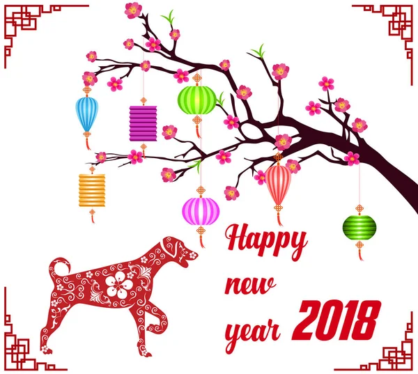 Gott nytt år 2018 år av hund. Kinesiska nyåret. Nyåret . — Stock vektor