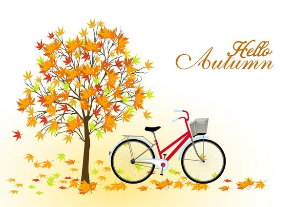 Осенний фон с деревом и велосипедом. Вектор — стоковый вектор