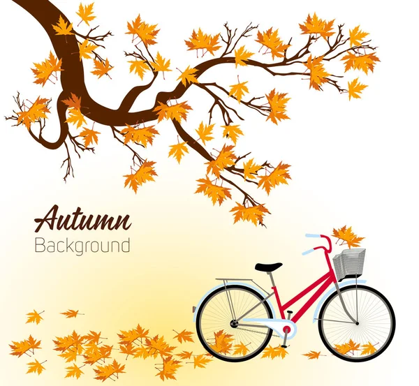 Осенний фон с деревом и велосипедом. Вектор — стоковый вектор