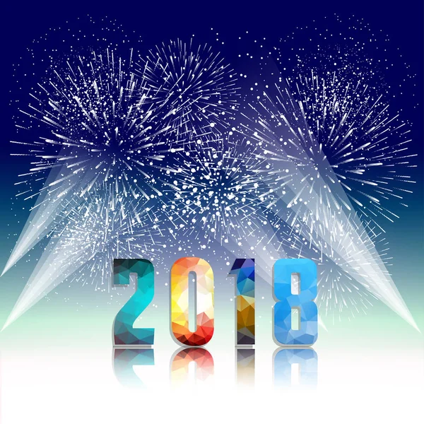 Feliz año nuevo 2018 con fondo de fuegos artificiales — Archivo Imágenes Vectoriales