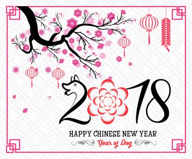 Mutlu çene yeni yıl 2018 yıl köpek. Ay yeni yıl.