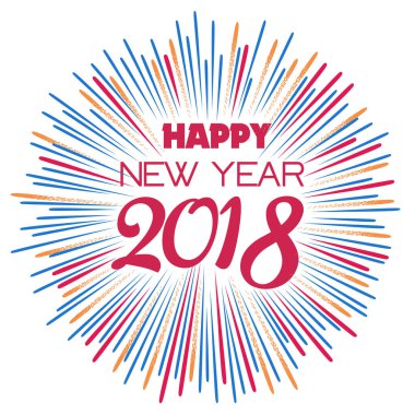 Mutlu yeni yıl 2018 havai fişek arka plan üzerinde tipografi metin ile