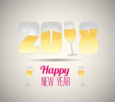 Mutlu yeni yıl 2018 şampanya bardakları ve havai fişek bacground ile