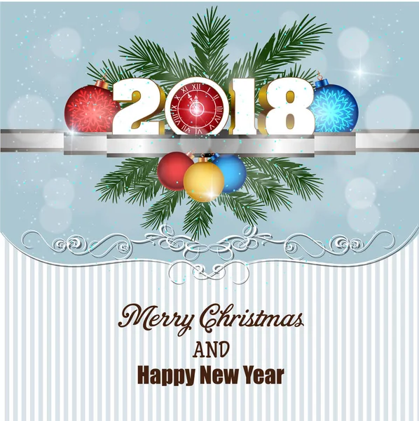 Pohlednice šťastný nový rok 2018 a veselé Vánoce — Stockový vektor