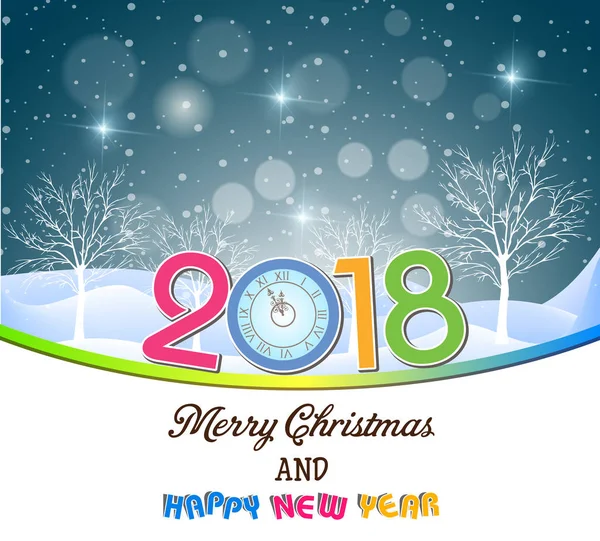 Cartão postal Feliz Ano Novo 2018 e Feliz Natal — Vetor de Stock