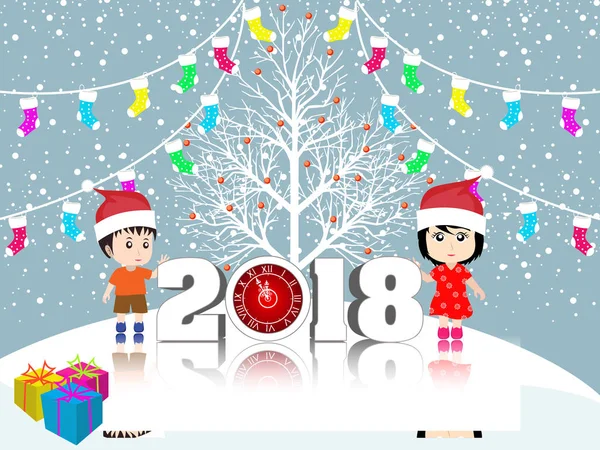 Postcard Happy New Year 2018 and merry christmas — Stock Vector