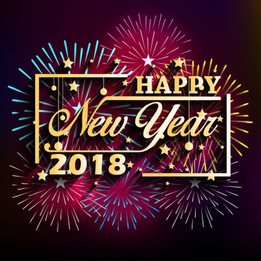 Mutlu yeni yıl 2018. Noel. El hat tipografi ve havai fişek.