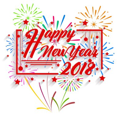 Mutlu yeni yıl 2018. Noel. El hat tipografi ve havai fişek.