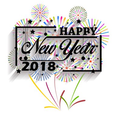 Mutlu yeni yıl 2018. Noel. El hat tipografi ve havai fişek.