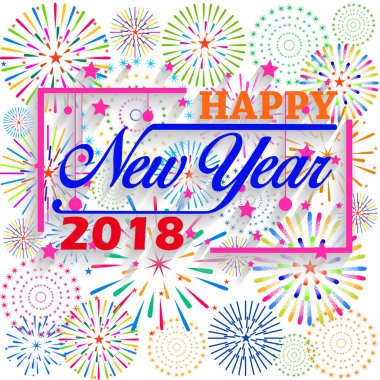 Mutlu yeni yıl 2018. Noel. El hat tipografi ve havai fişek.
