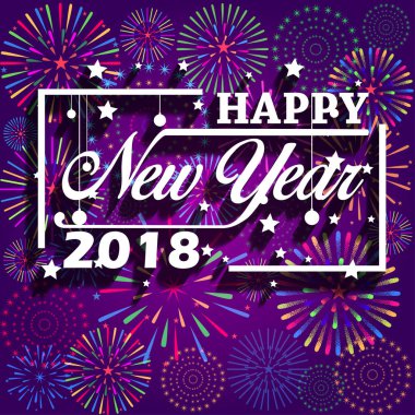 Mutlu yeni yıl 2018. Noel. El hat tipografi ve havai fişek.