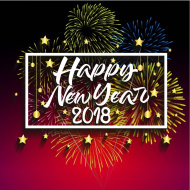Mutlu yeni yıl 2018. Noel. El hat tipografi ve havai fişek.