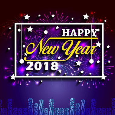 Mutlu yeni yıl 2018. Noel. El hat tipografi ve havai fişek.