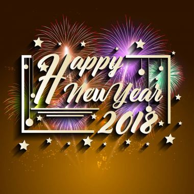 Mutlu yeni yıl 2018. Noel. El hat tipografi ve havai fişek.