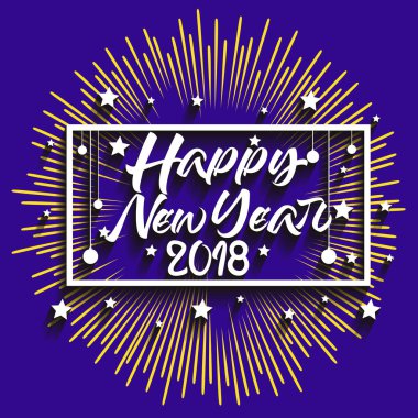 Mutlu yeni yıl 2018. Noel. El hat tipografi ve havai fişek.