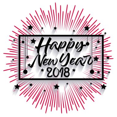 Mutlu yeni yıl 2018. Noel. El hat tipografi ve havai fişek.