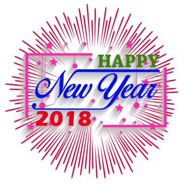 Mutlu yeni yıl 2018. Noel. El hat tipografi ve havai fişek.