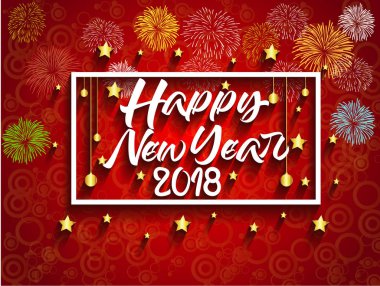 Mutlu yeni yıl 2018. Noel. El hat tipografi ve havai fişek.