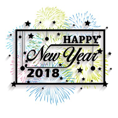 Mutlu yeni yıl 2018. Noel. El hat tipografi ve havai fişek.