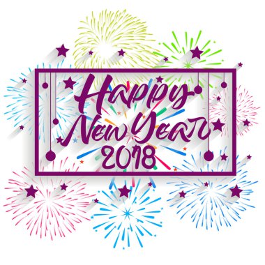 Mutlu yeni yıl 2018. Noel. El hat tipografi ve havai fişek.