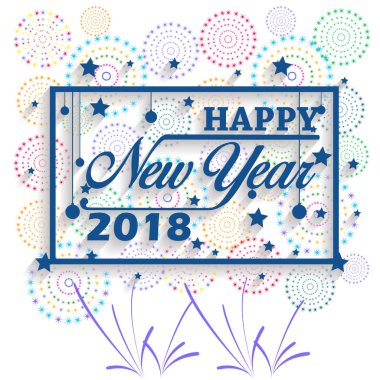 Mutlu yeni yıl 2018. Noel. El hat tipografi ve havai fişek.