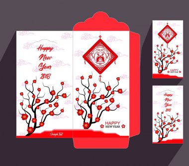 Çin yeni yılı kırmızı zarf düz simgesi, 2018 köpek yılı